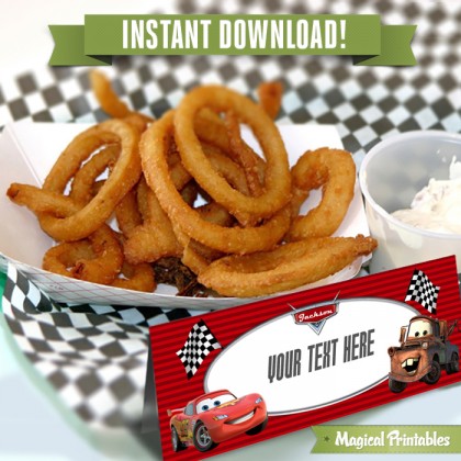 Disney Cars 2 Editable Birthday Food Labels - Tent Cards