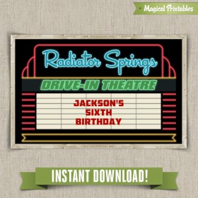 Disney Cars Radiator Springs Drive-In Sign - Edit and print at home with Adobe Reader