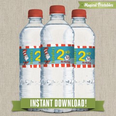 Dr Seuss Cat in the Hat Printable Birthday Bottle Labels - Instant Download!