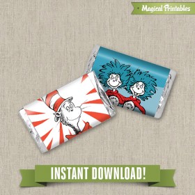 Dr Seuss Cat in the Hat Printable Birthday Mini Hershey's Wrappers - Instant Download!
