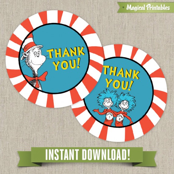 Dr Seuss Cat In The Hat Printable Birthday Favor Tags Instant