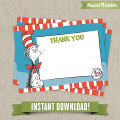 Dr Seuss Cat in The Hat Editable Birthday Thank you Cards - Instant Download!