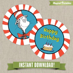 Dr Seuss Cat in the Hat Editable Birthday Labels - Instant Download!