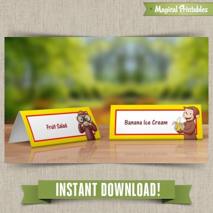 Curious George Editable Birthday Tent Cards