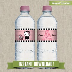 Hello Kitty Paris Printable Birthday Bottle Labels - Instant Download!