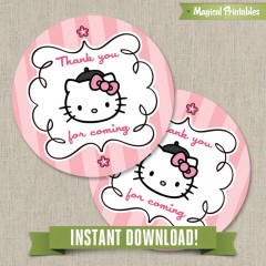 Hello Kitty Paris Printable Birthday Favor Tag Labels - Instant Download