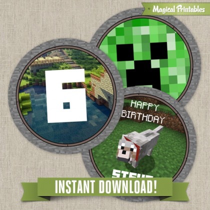 Minecraft Editable Birthday Labels - Instant Download!
