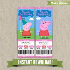 Peppa Pig Birthday Ticket Invitations - Instant Download! Edit and print with Adobe Reader