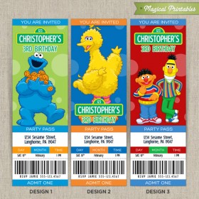 Personalized SESAME STREET Birthday Ticket Invitation Cards