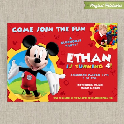 Disney Mickey Mouse Clubhouse Customizable Printable Party Invitation - With or without photo