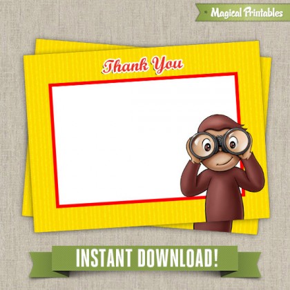 Curious George blank Birthday Thank you Cards