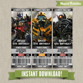 Transformers Birthday Ticket Invitation - Instant Download!