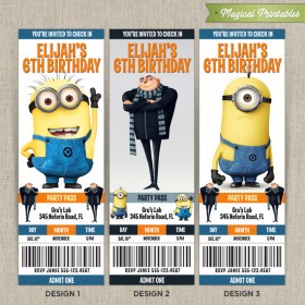 Personalized Despicable Me Birthday Ticket Invitation Card