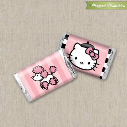 Hello Kitty with French Poodle Paris Printable Mini Hershey's Wrappers