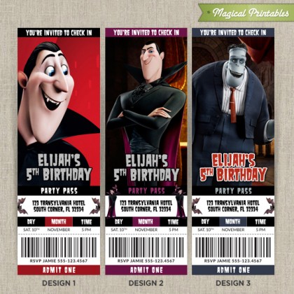 Personalized Hotel Transylvania Birthday Ticket Invitation Card