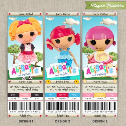 Personalized LALALOOPSY Birthday Ticket Invitation Card