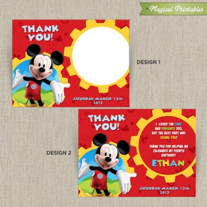 Disney Mickey Mouse Clubhouse Printable Birthday Thank You Cards - Choose from 2 designs