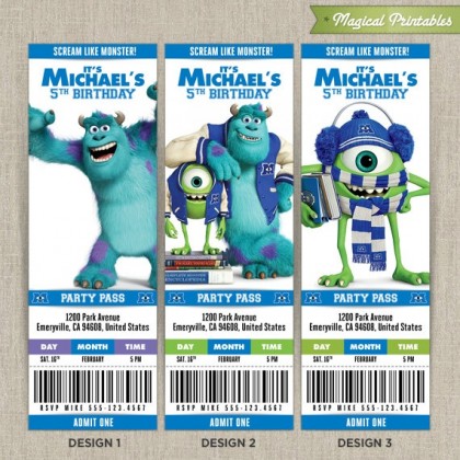 Personalized Disney Monsters University Birthday Ticket Invitation Card