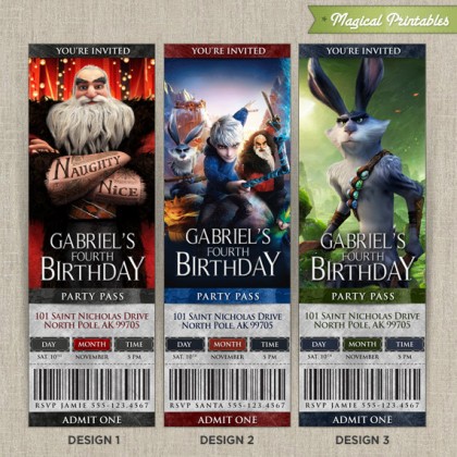 Personalized Rise of the Guardians Birthday Ticket Invitation Card