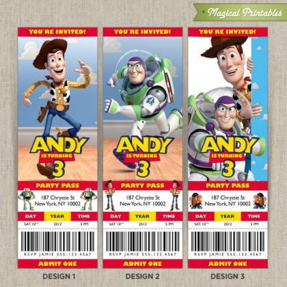 Personalized Pixar TOY STORY Birthday Ticket Invitation Card