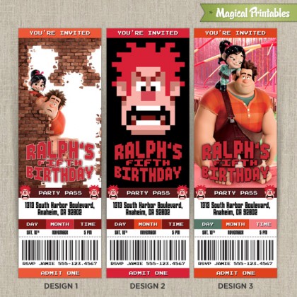 Personalized Disney Wreck It Ralph Birthday Ticket Invitation Card