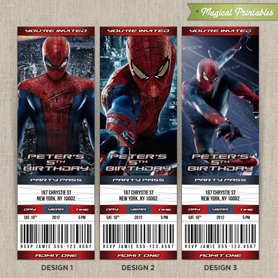 Personalized Amazing Spiderman Birthday Ticket Invitation Card