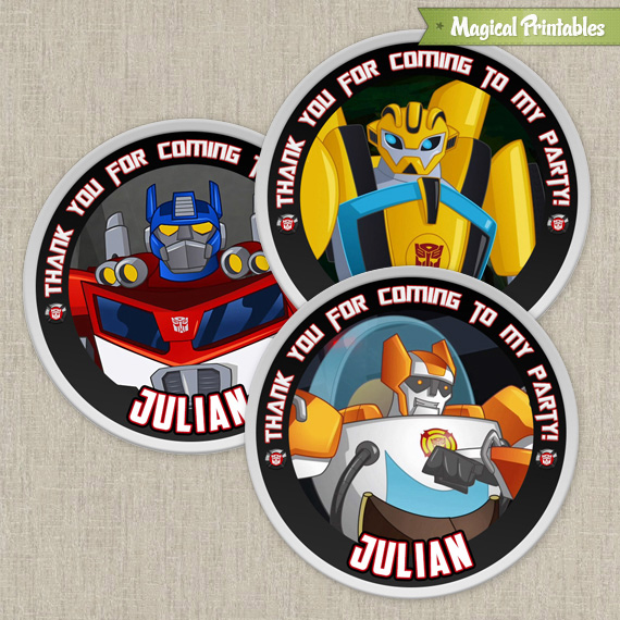 30 PERSONALIZED TRANSFORMERS RESCUE BOTS PARTY FAVOR NUGGET CANDY LABELS